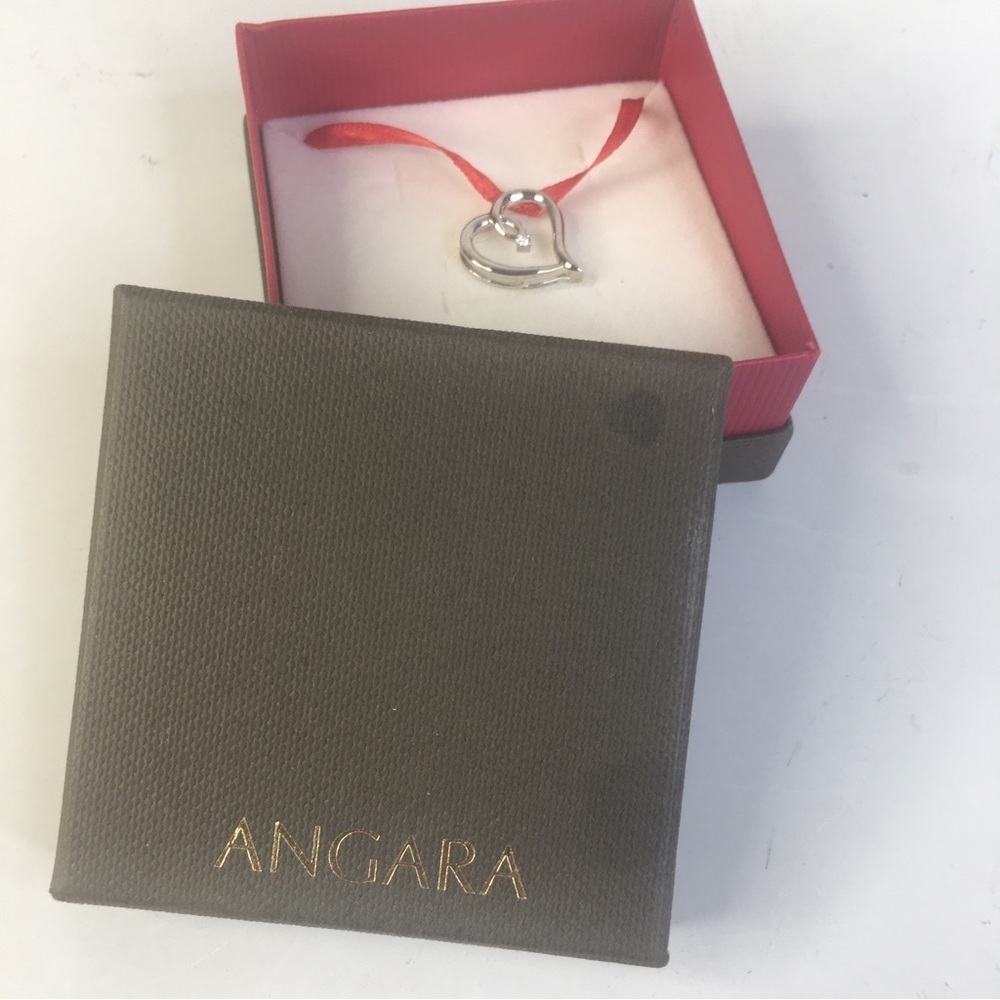New Angara 925 Sterling Silver Tilted Heart Pendant Diamond Accent In Box